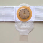 Ostomy Support Belt Hernia Abdominal Binder Stoma Band for Colostomy Patients Prevent Parastomal Hernia 2.76 inch Hole White (L)