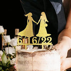 Bride Two Girl Silhouette Wedding Cake Topper Custom Cake Topper LGBT Silhouette Same Sex Couple Wedding Cake Decor Lesbian Marriage Cake Topper Bride Mrs And Mrs Cake Topper for Wedding Acrylic Gold