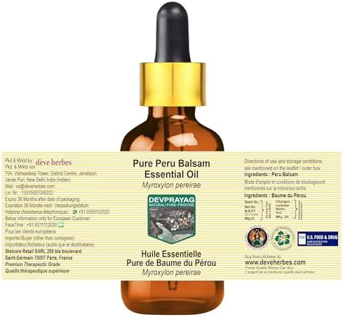Pure Peru Balsam Essential Oil (Myroxylon pereirae) with Glass Dropper Steam Distilled (Pack of Two) 100ml X 2 (6.76 oz)