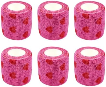 GSHLLO 6 Rolls 5cm x 4.5m Breathable Heart Bandages Cute Self Adhesive Bandages Sport Cohesive Bandage Wrap Elastic Athletic Tape Stretch Sticky Bandage Rolls for Wrist Ankle