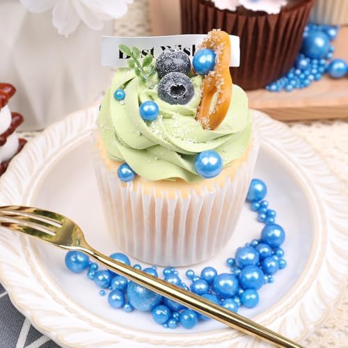 Blue Sprinkles for Cake Decorating, 130g/4.6oz Edible Royal Blue Pearl Sprinkles Mix, Sugar Candy Pearls for Baking, Cookie Decorations and Cupcake Toppings, Wedding Party Supplies