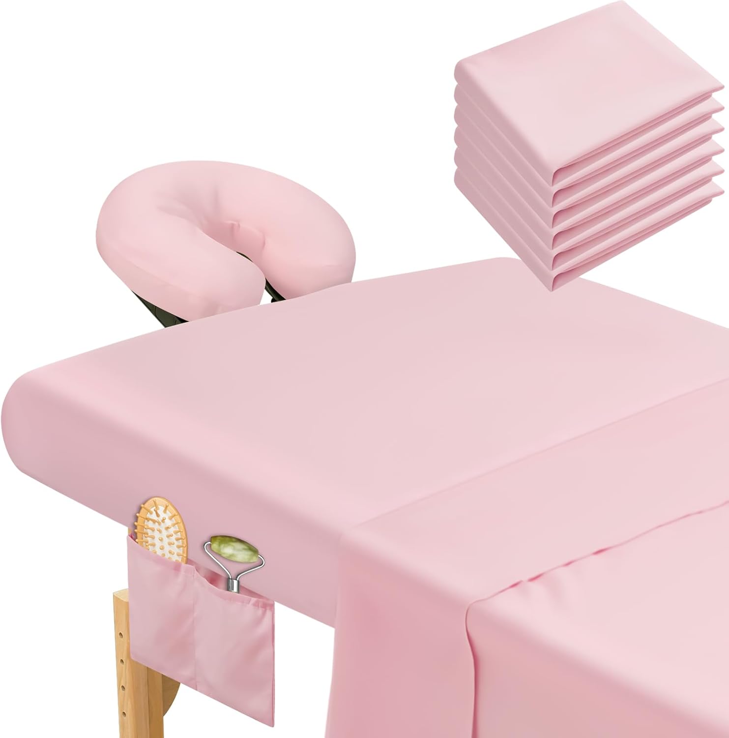 Mixweer 9 Pcs 3 Set Microfiber Massage Table Sheets Set Bulk Includes Flat Sheet, Fitted Sheet with Pocket, Face Rest Cover(Pink)