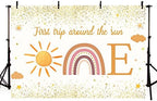 MEHOFOND 7x5ft First Trip Around The Sun Backdrop for 1st Birthday Party Decorations Supplies Boho Sun 1st Birthday Banner Photography Background Party Decor
