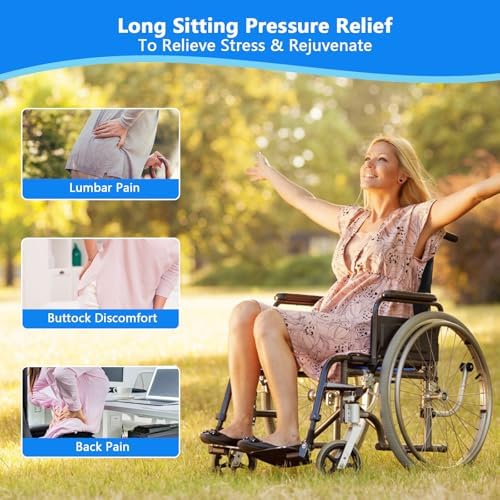 Soft Wheelchair Seat Cushion for Adults Washable Wheelchair Cushions for Seniors Wheelchair Pads Cushions Thick for Seat Non-Slip and Lumbar Support (Black + Blue)