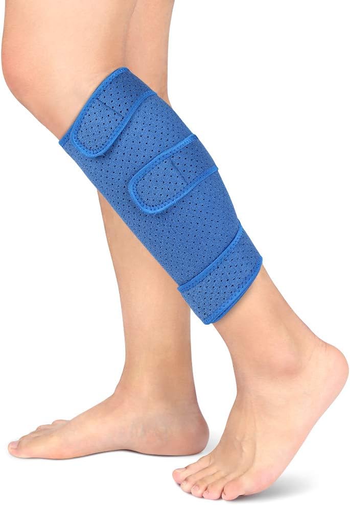 Calf Brace, Shin Splint Support Lower Leg Compression Wrap with Adjustable Three Anti-Slip Strap Support for Pulled Calf Muscle Pain Strain Injury, Sprain and Swelling, Fits Men and Women (Blue)