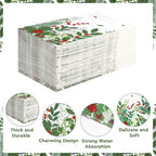 100 Pcs Winter Plant Napkins Disposable Absorbent 3 Ply Holly Berry Greenery Guest Napkins Berries and Pine Napkin for Winter New Year Holiday Lunch Dinner Kitchen Supplies