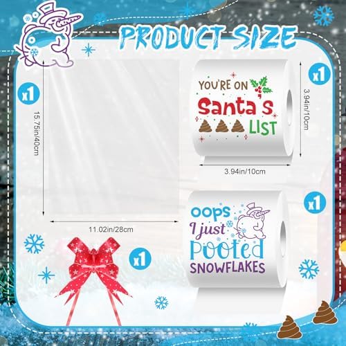 Fullhawl 2 Rolls Christmas Toilet Paper Gifts Santa Claus Toilet Tissue with Packaging Bag and Bow Disposable Xmas Paper Towels Christmas Stocking Stuffers for Holiday Birthday Party Supply(Snowman)