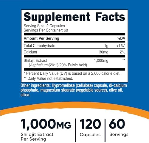 Nutricost Shilajit Capsules (1,000 mg Per Serving) (120 Capsules) - Shilajit Extract with Naturally Occuring Fulvic Acid, 60 Servings, Gluten Free, Non-GMO, Vegan Friendly Dietary Supplement