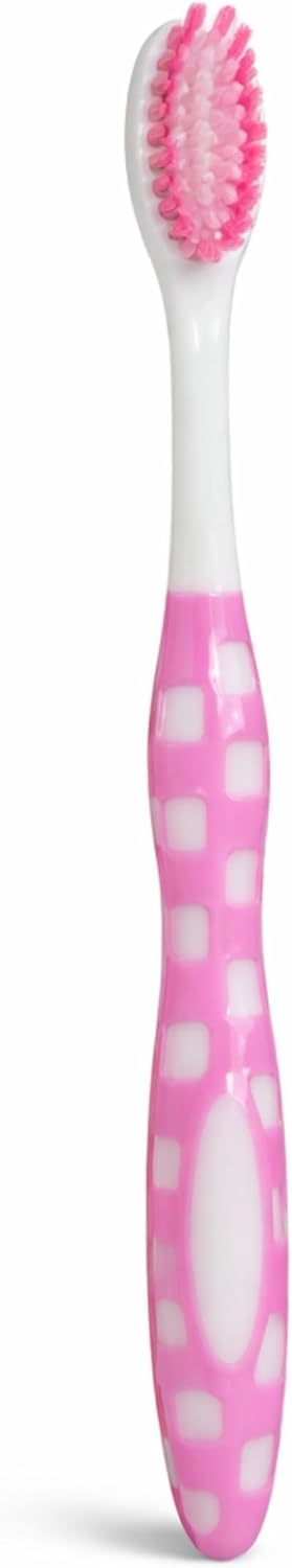 Soft Manual Toothbrush for Daily Teeth Cleaning | Extra Gentle Bristles with Comfort Grip Handle | Single Pack (Pink)
