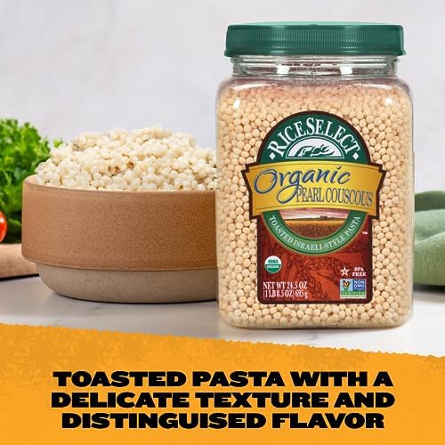 RiceSelect Organic Pearl Couscous, Israeli-Style Wheat Couscous Pasta, Non-GMO, 24.5-Ounce Jar, (Pack of 1)