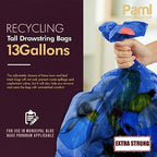 PAMI Recycling Tall Kitchen Drawstring Trash Bags- Extra-Strong Plastic Garbage Bags- Thick Trash Can Liners For Kitchen & Outdoor Bins- 2ft x2ft Unscented Trash Bags (13 Gallon – 60 Count – Blue)
