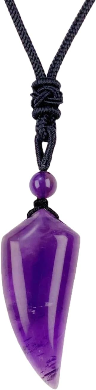 EDEN'S CALL Natural Stone Necklace for Men and Women Adjustable Cord Wolf Tooth Amulet Healing Crystal Stone Pendant Necklace for Lucky Love