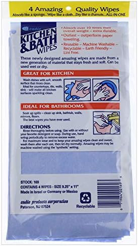 Cadie Kitchen and Bath Amazing Wipes - Absorbent and Reusable Cloth for Washing, Drying, Wiping in The Bathroom or Cuisine Surfaces | Cleaning Sink,Tiles,Bathtub,Walls,Mirror (5 Pack-20 Wipes, Blue)