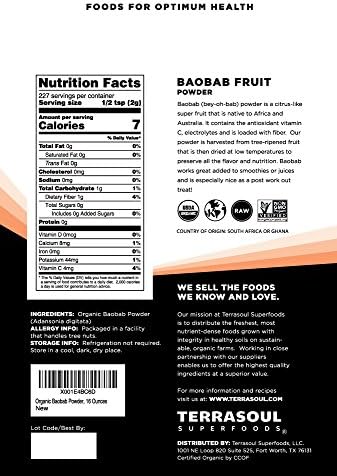 Terrasoul Superfoods Organic Baobab Fruit Powder, 1.5 Pounds
