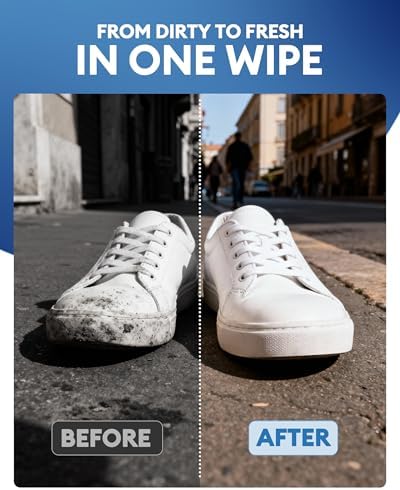Jevvu Shoe Cleaner Wipes, 35 Individually Wrapped Sneaker Cleaning Wipes for White Shoes, Portable Shoe Wipes