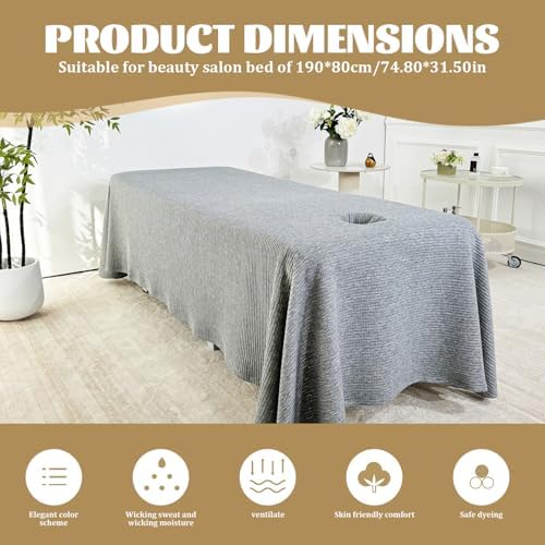 Massage Bed Sheet, Breathable Massage Table Skirt with Face Hole, Washable Reusable Beauty Bed Cover, Spa Bed Cover for Salon Massage, Grey, Massage Table Skirt
