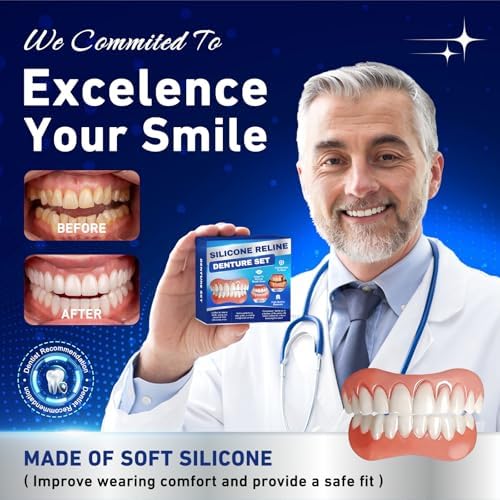 Moldable Silicone False Teeth Veneers, DIY Upper & Lower Temporary Dentures Kit for Women Men, Smile Fix at Home in Minutes,Comfortable and Reusable