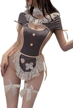 SNOMYRS Maid Outfit Anime Cosplay Costume Japanese Sweet Apron Fancy Kawaii Lace Up One Piece Lingerie Bodysuit