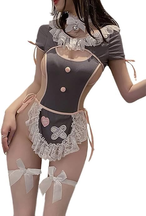 SNOMYRS Maid Outfit Anime Cosplay Costume Japanese Sweet Apron Fancy Kawaii Lace Up One Piece Lingerie Bodysuit