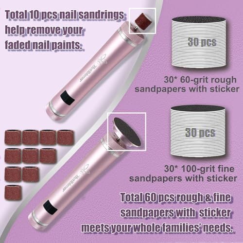 Electric Foot Callus Remover, Cordless Foot File Pedicure Tool, Foot Sander Nail Grinder with 60+10PCS Sandpapers for Dead Skin Dry Calluses, 3 in 1 Foot Scrubber & Nail File(Pink)