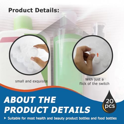 20-Pack with 5 Sizes Reusable, Leak-Proof Caps Flip Top Snap Top Dispenser Perfect for Most Bottles Zero Waste Solution for Home Bathroom-Bottle Emptying Caps Included