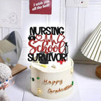 Nursing School Survivor Cake Topper, 2026 Congrats Nurse Grad Graduation Cake Decor, Future RN/Big BSN Energy Graduation Party Decorations Supplies, Red and Black Glitter