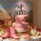My 1st Rodeo Cake Topper, West Cowgirl 1st Birthday Cake Decor, Western Cowgirl First Birthday Baby Shower Party Decorations, Brown and Pink Glitter