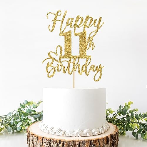 Happy 11th Birthday Cake Topper, 11th Birthday Decorations, Cheers to 11 Years, Hello 11, 11th Happy Birthday Party Supplies Gold Glitter