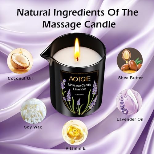 Massage Oil Candle,8.1 oz Low Temp Body Oil Candles for Massage Therapy, Moisturising Luxurious Relaxing Body Safe Soybean Wax Massage Candles for Home SPA (Lavender)