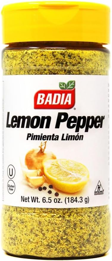 Badia Lemon Pepper Seasoning, 6.5 oz - Pepper, Garlic & Onion, Zesty Citrus Blend for Chicken, Seafood & Vegetables