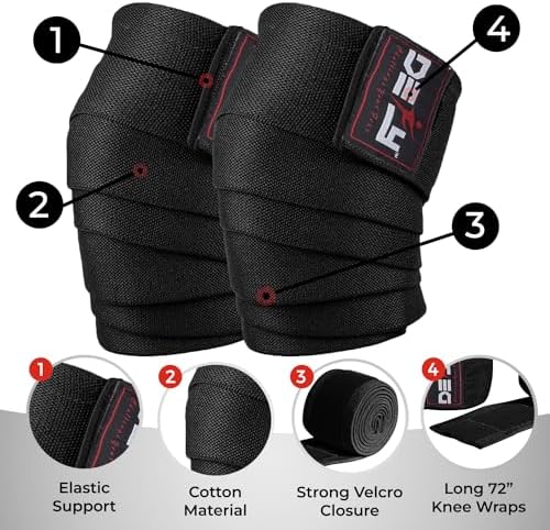 DEFY Knee Wraps for Weightlifting - Provides Knee Support for Powerlifting, Squats & Fitness Workouts