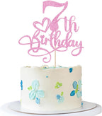 Happy 7th Birthday Cake Topper，Anniversary Party/Boy or Girl Seven Year Old Birthday Party Supplies Pink Glitter