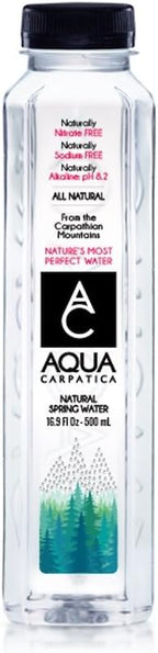 Aqua Carpatica Natural Spring Water Bottles, Naturally Filtered Alkaline Pure Water, 500ml / 16.9 oz. (24 Pack)