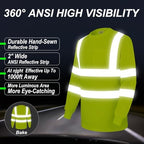 wefeyuv Safety Shirt Long Sleeve High Visibility Reflective Breathable T Shirt for Work Warehouse Construction Class 3