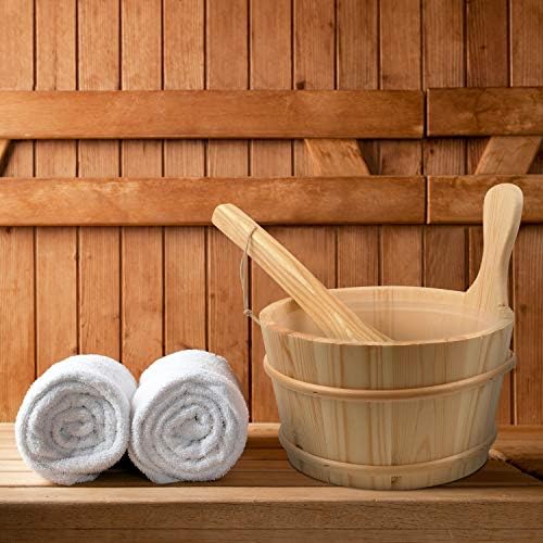 Sauna Bucket and Ladle, Wooden Sauna Bucket Sauna Accessories for Men Women, Sauna Wood Bucket Set Cedar Made of Premium Finland Pinewood