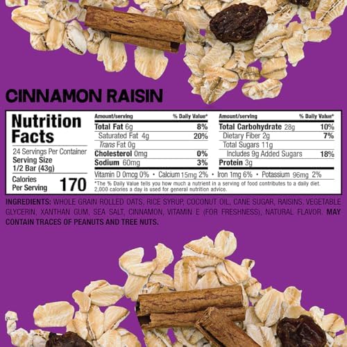 BOBO's Cinnamon Raisin Oat Bars, Simple Ingredients, Whole Grain Oats, Plant Based, Gluten Free Breakfast Bars, Non-GMO, Healthy Snacks for Adults & Kids (12 Bars)
