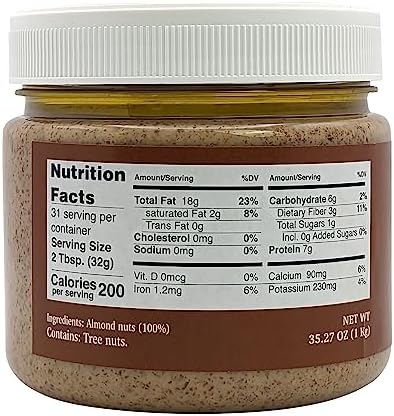 Nutural World - Smooth Almond Nut Butter 35 Oz (1kg) - New Packaging - 100% Pure - single ingredient - Great Taste Award Winner