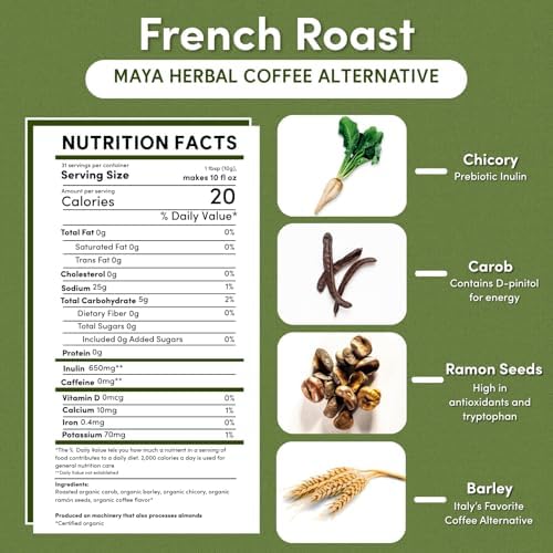 Teeccino French Roast Chicory Coffee Alternative, 11 Ounce: Ground Herbal Coffee That’s Prebiotic, Caffeine-Free & Acid-Free, Dark Roast, with Carob and Chicory, No artificial flavors