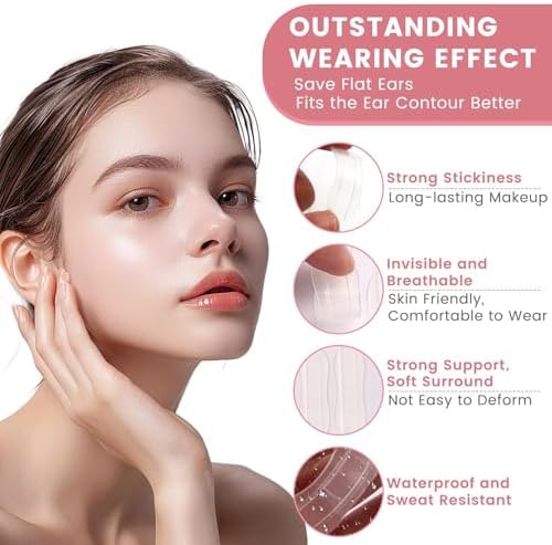 Fairy Ear Stickers, 60 Pieces Comfort Version, Transparent Waterproof Ear Support Patches, Skin-Friendly Adhesive