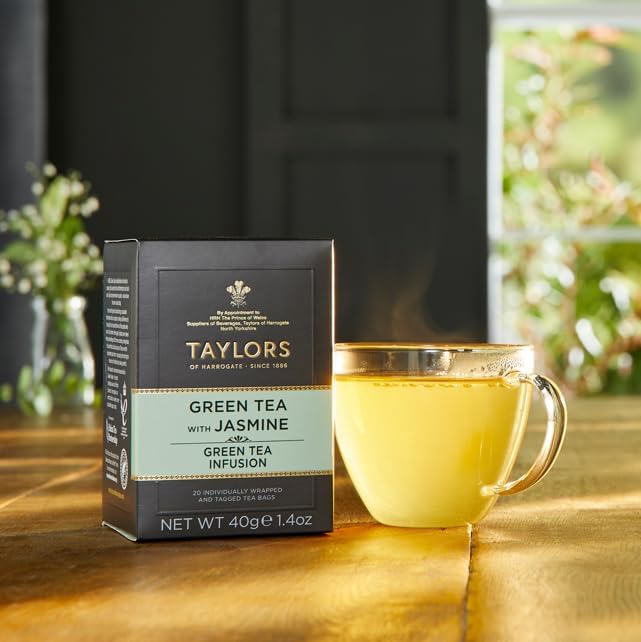 Taylors of Harrogate Green Tea Variety Pack, Individually Wrapped Bags, Jasmine, Lemon, Mint 20 Count (Pack of 3), Caffeinated, Enjoy Hot or Iced, 60 Teabags