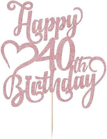 Rose gold Glitter Happy 40th Birthday Cake Topper - 40 Anniversary/Birthday - Hello 40, Cheers to 40 Years,40 & Fabulous Cake Topper Party Decoration