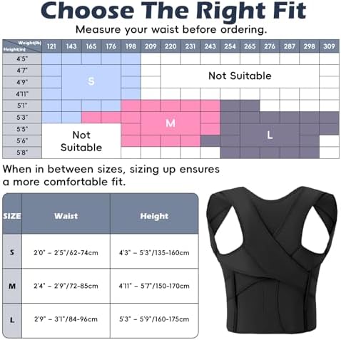 Posture Corrector for Women & Men, Full Back Brace Support with Adjustable Shoulder Straightener, Lower & Upper Back Pain Relief - Scoliosis, Hunchback, Spine Corrector (Black, Medium)