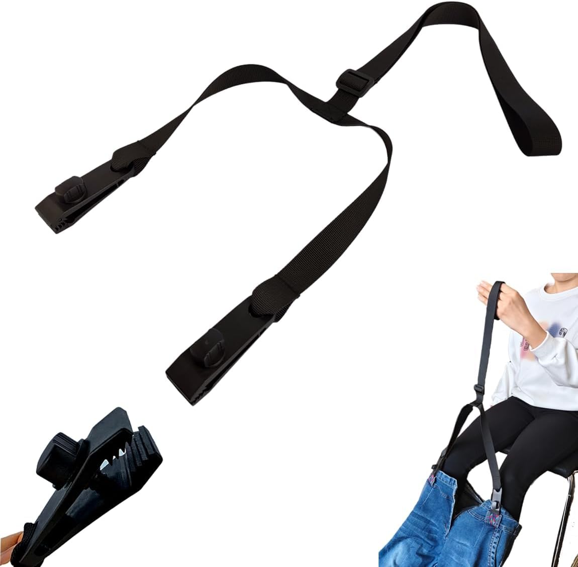 Clip and Pull Dressing Aid, Adjustable Length Pants Wearing Assist Tool Device, Pants Aid Tool for Elderly, Disabled, Seniors, Pregnant,Injuries (Black 1)
