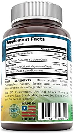 Calcium Magnesium Zinc + Vitamin D3 Tablets- Promotes Strong Bones & Teeth, Support Nerve & Muscle Function* (300 Count)