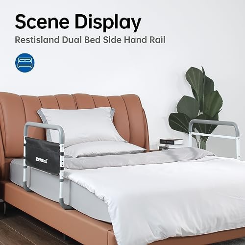 Dual Bed Side Hand Rail, Bed Assist Rail Adjustable Medical Hospital Assistive Devices Bed Rails for Elderly Adults, Fits Queen, Full & Twin Beds