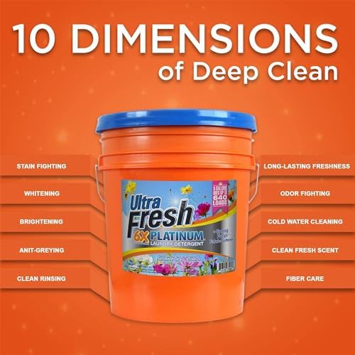 Ultra Fresh 5 Gallon Liquid Laundry Detergent Washing Soap with Spring Fresh Fabric Softener for All Machine Types, 6X Platinum, Up to 640 Loads