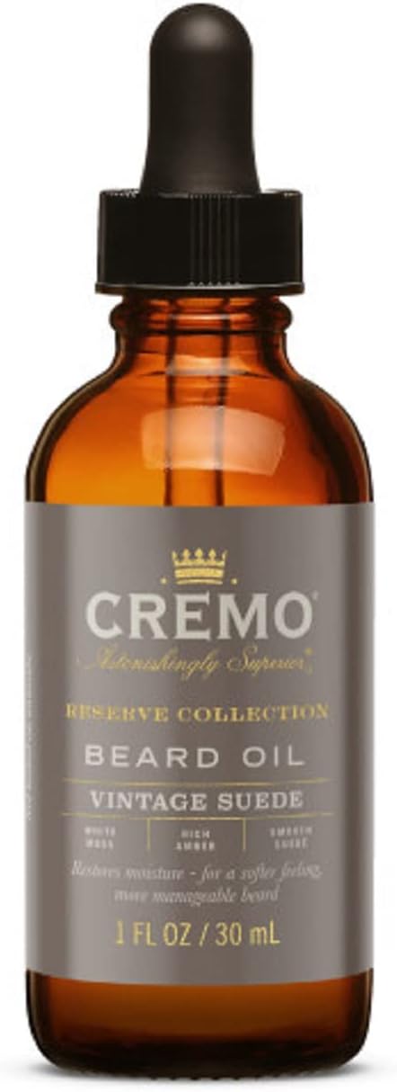 Cremo Beard Oil, Vintage Suede (Reserve Collection), 1 Fl Oz - Restore Natural Moisture and Soften Your Beard To Help Relieve Beard Itch
