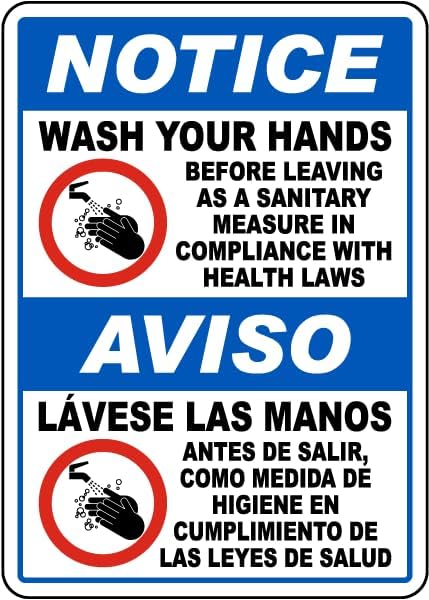 Bilingual Wash Your Hands Sign Metal Sign 12x8 Inch – Safety Notice for Work & Home