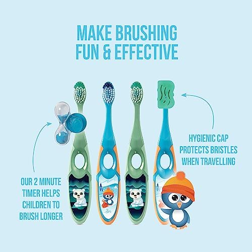 Jordan* ® | Step 2 Kids Toothbrush | 3-5 Years, Soft Bristles, BPA Free,4 Pack | Blue & Green
