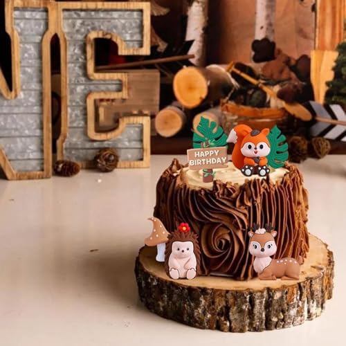 Woodland Cake Toppers Forest Animal Cake Decorations with Squirrel Hedgehog Deer Mushroom for Baby Shower Birthday Party Decorations
